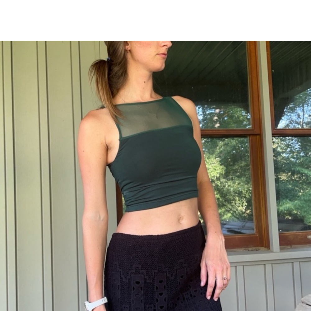Klassy Network Dark Green Sheer Yoke Crop Tank